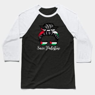 Messy Bun Save Palestine Flag Baseball T-Shirt